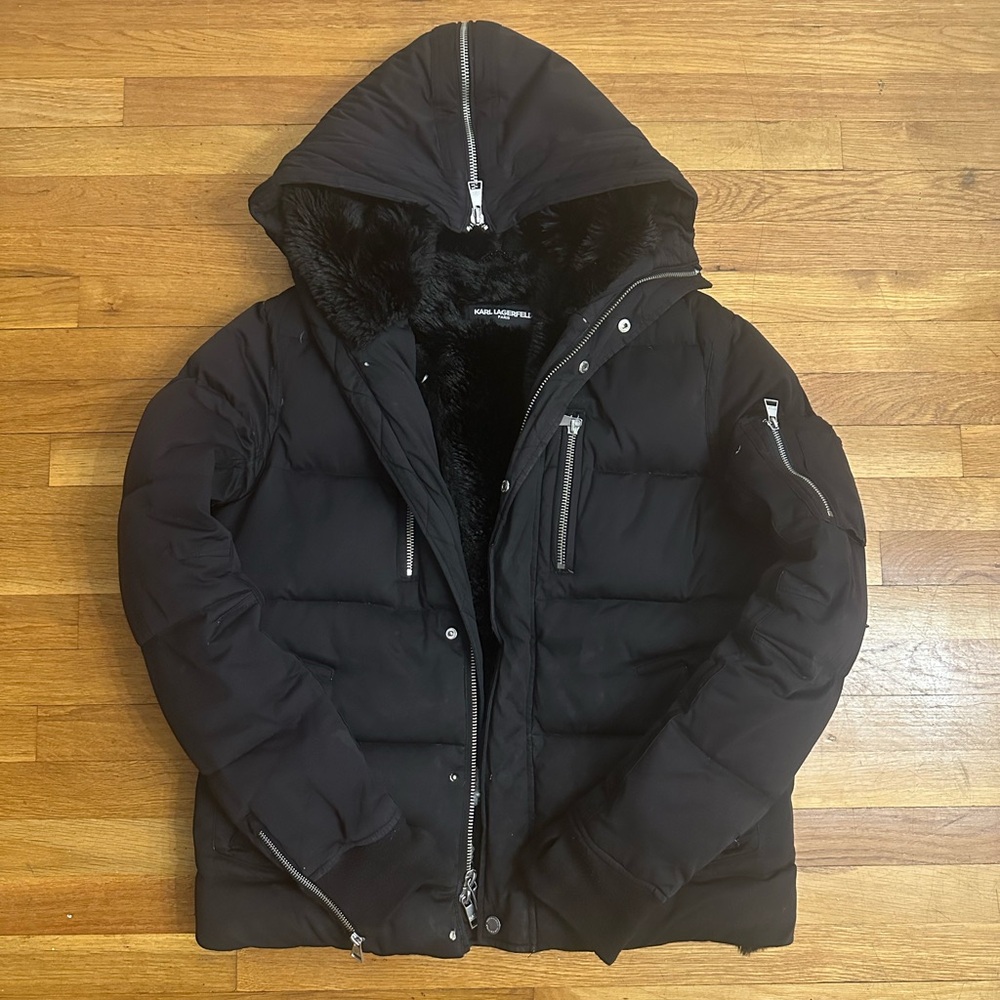 Karl Lagerfeld Black Puffer Jacket Size Medium !